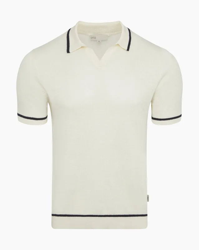 Linen Johnny Collar Polo Sweater made by Onia