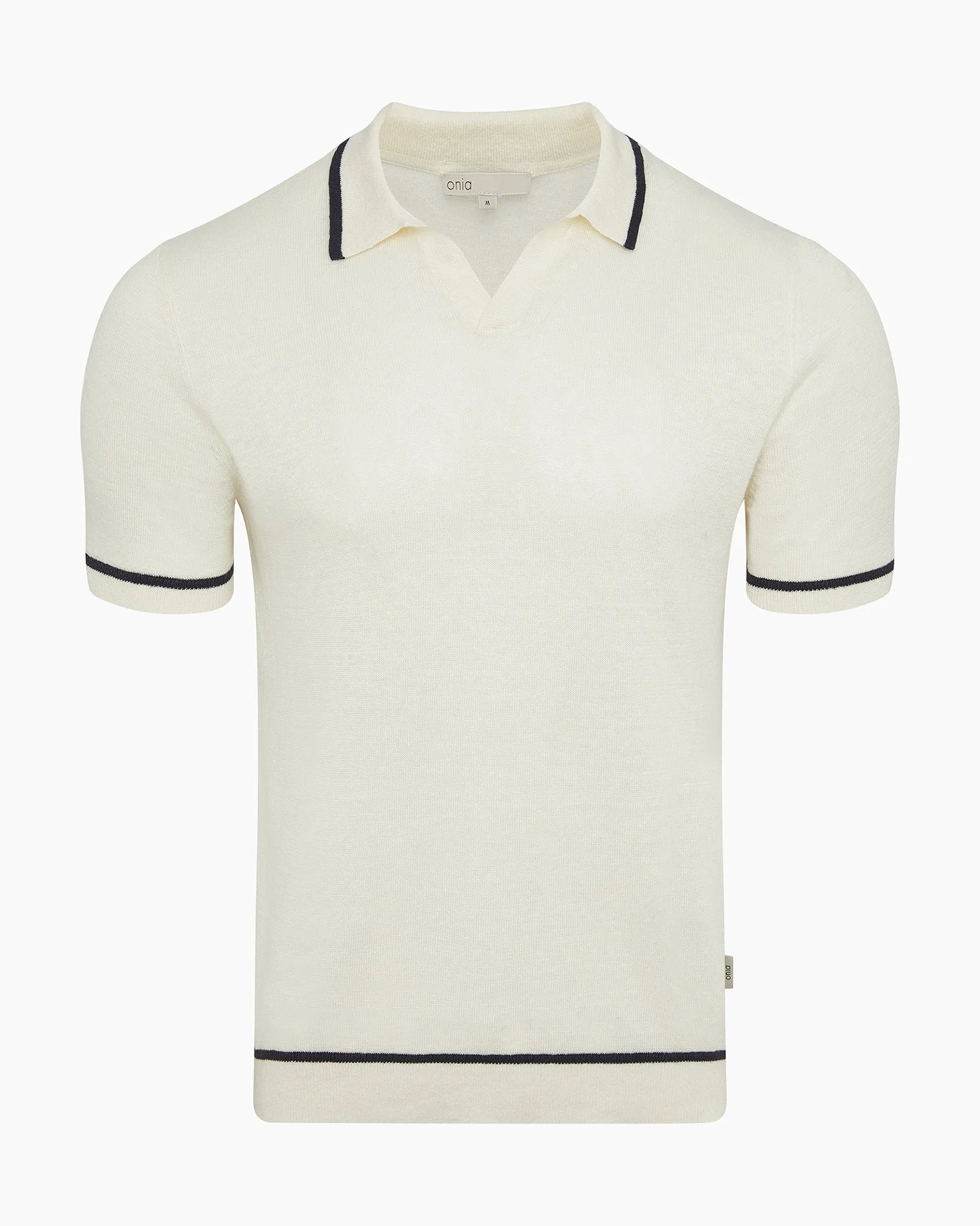 Linen Johnny Collar Polo Sweater sold by Onia