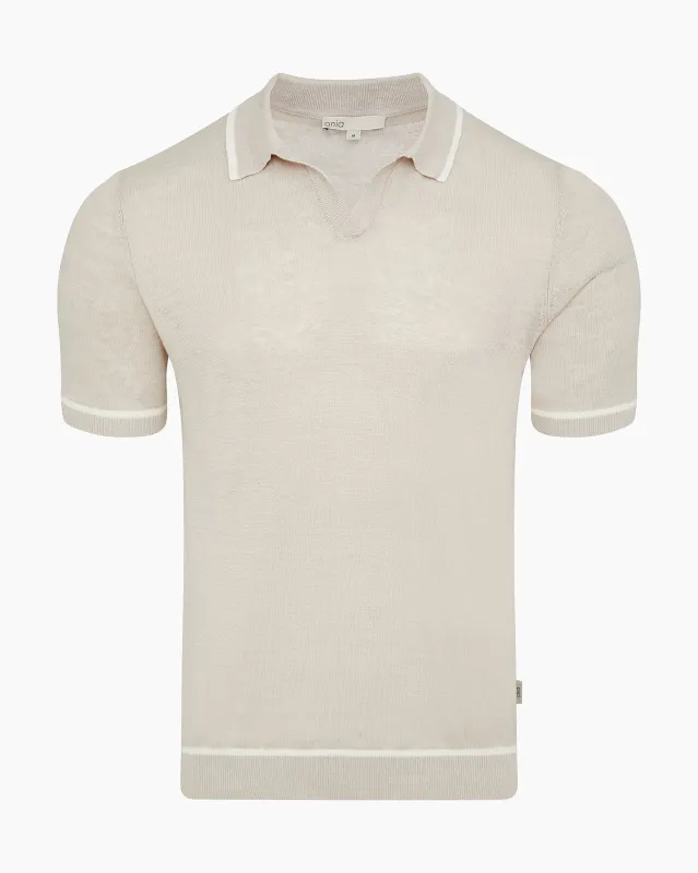 Linen Johnny Collar Polo Sweater made by Onia