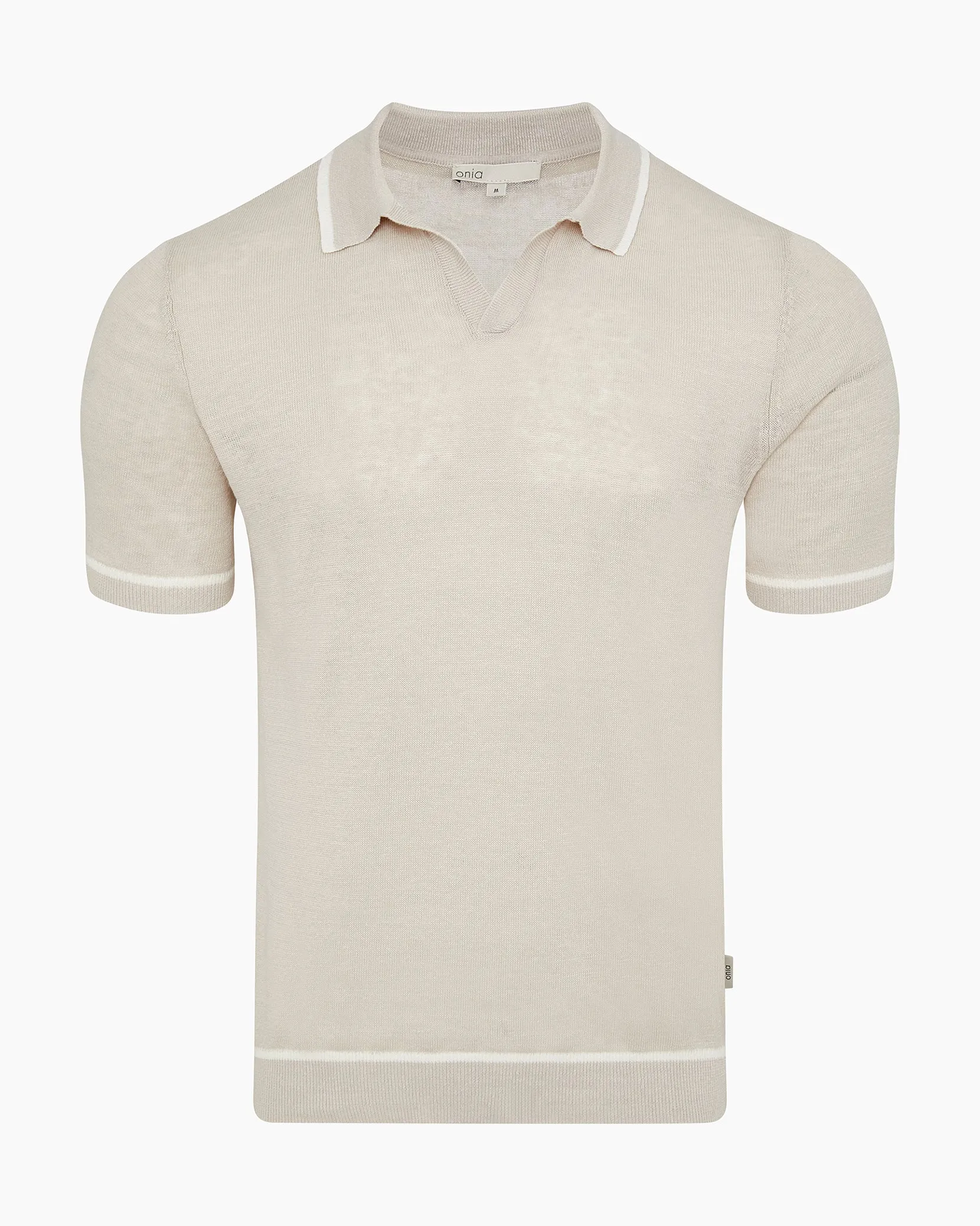 Linen Johnny Collar Polo Sweater sold by Onia