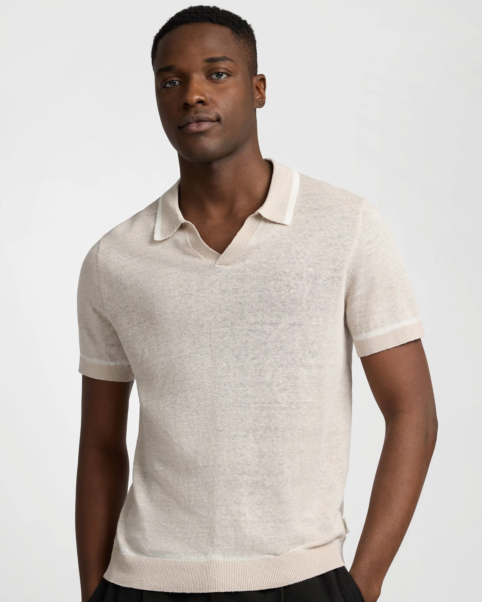 Linen Johnny Collar Polo Sweater sold by Onia product image thumbnail 2