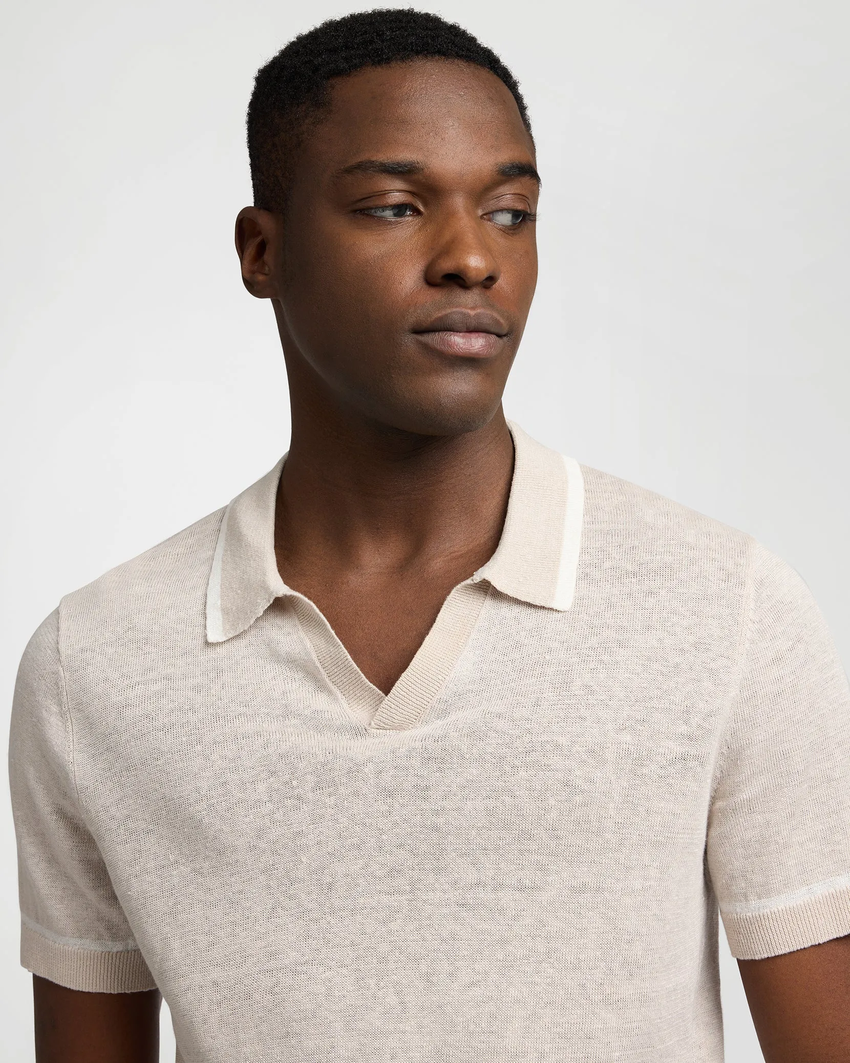 Linen Johnny Collar Polo Sweater sold by Onia product image thumbnail 4