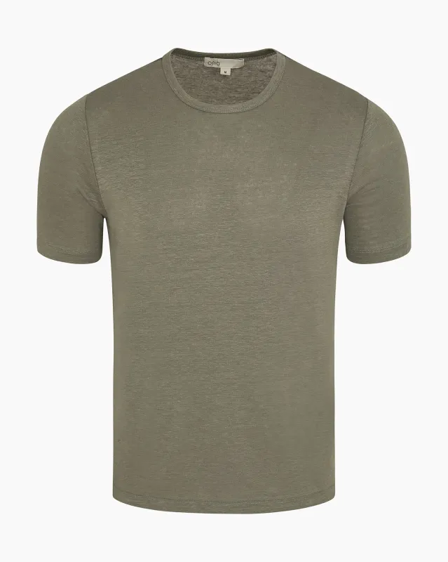 Stretch Linen Crewneck Tee sold by Onia