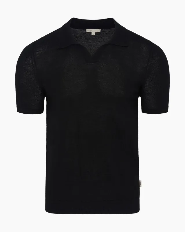 Extra Fine Merino Wool Short Sleeve Johnny Collar Polo made by Onia
