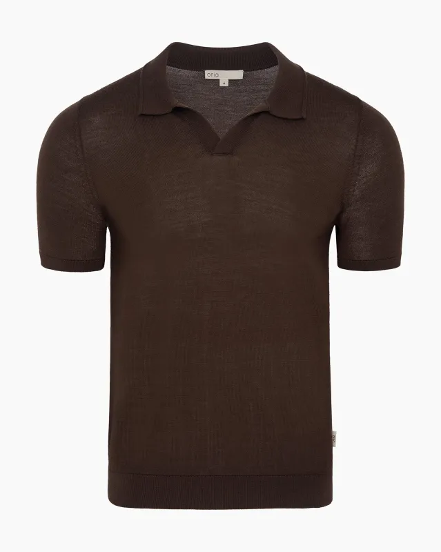 Extra Fine Merino Wool Short Sleeve Johnny Collar Polo made by Onia