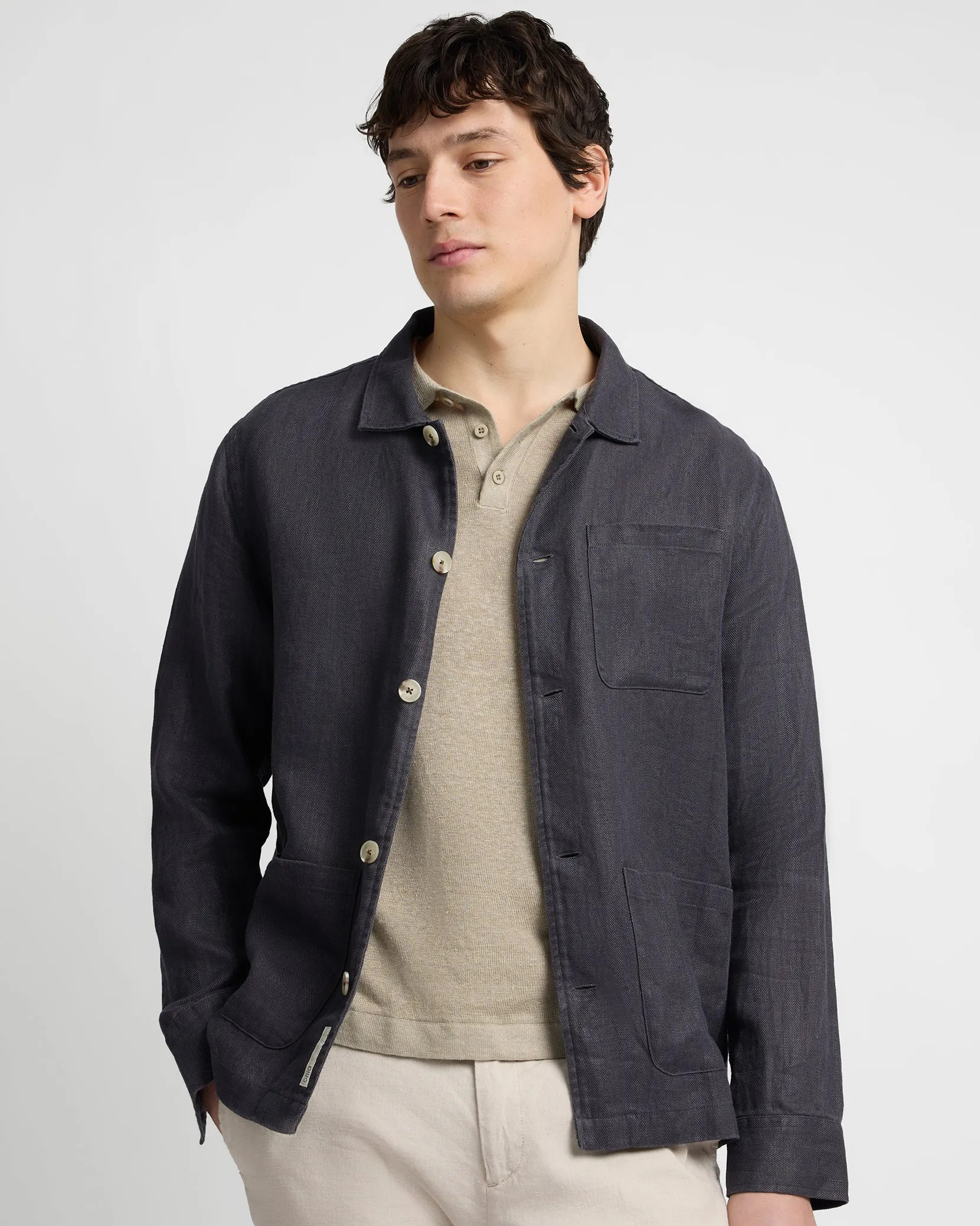 Linen Herringbone Overshirt sold by Onia product image thumbnail 3