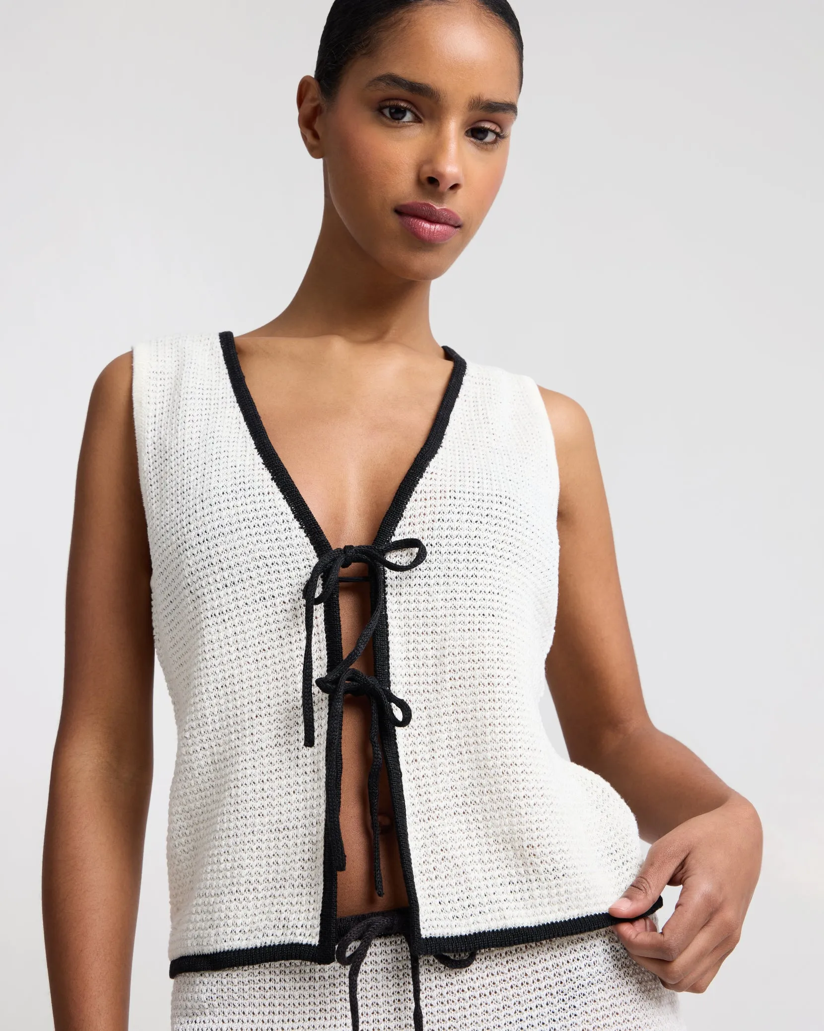 Linen Knit Tie Front Tank Top sold by Onia product image thumbnail 4