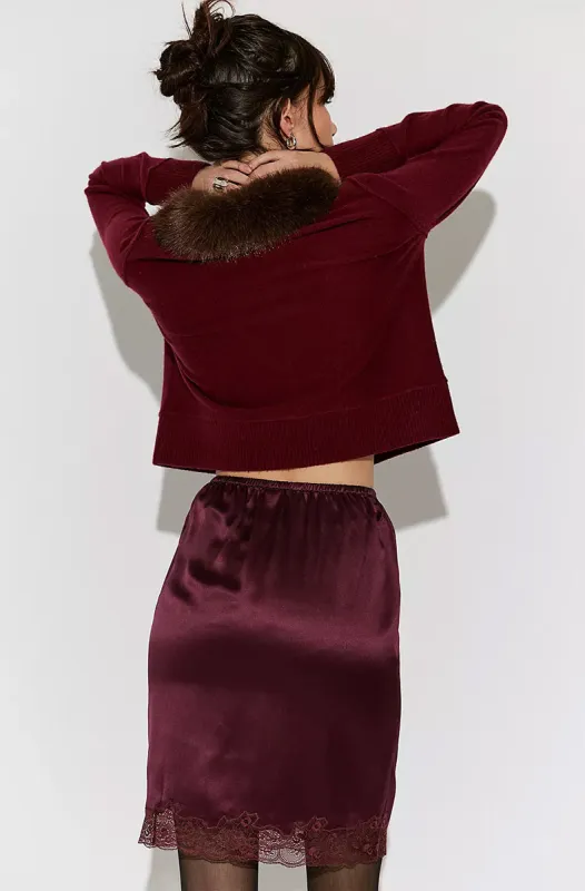 Silk Charmeuse Knee Length Skirt Blackberry sold by Only Hearts