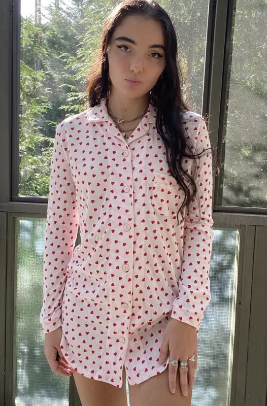 Heritage Hearts Piped Button Front Night Shirt made by Only Hearts