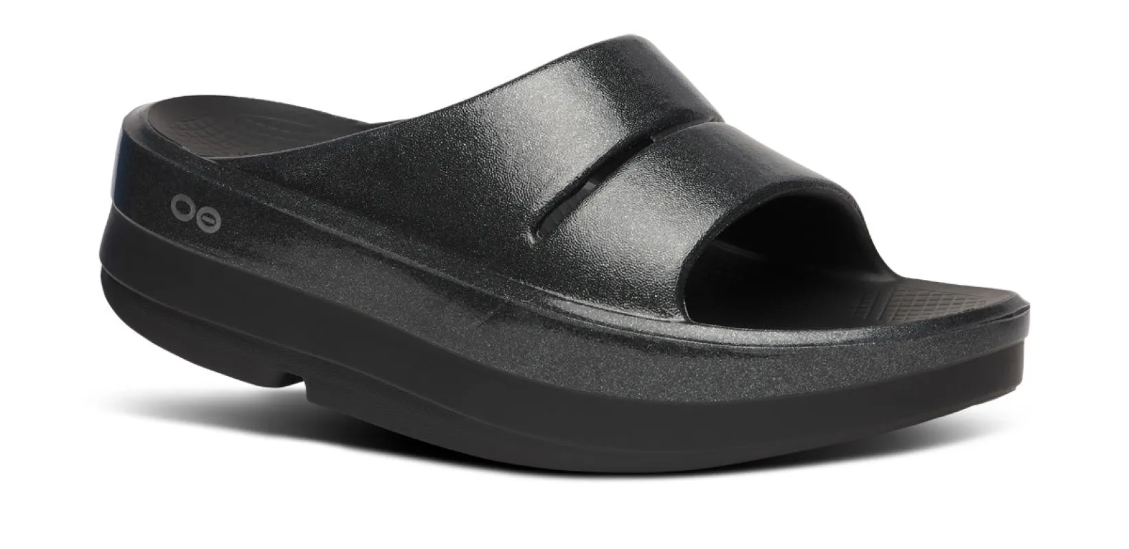 Women's OOmega OOahh Stacked Sandal - Black Sparkle sold by OOFOS
