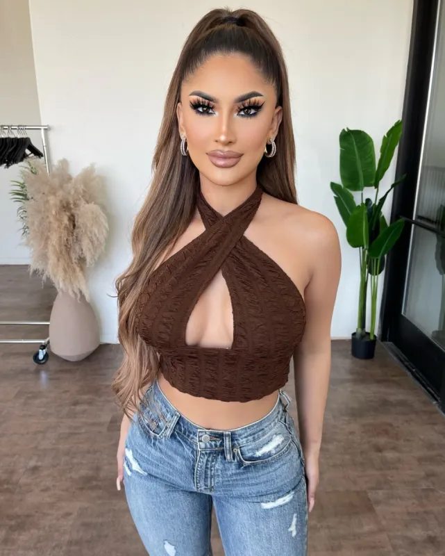 Andrea Halter Top(Brown) sold by OOTDFash