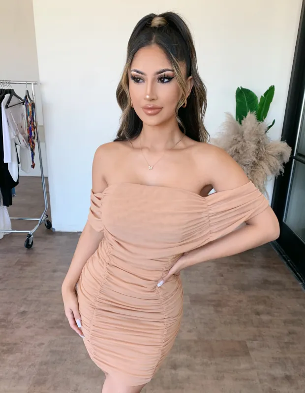 Rebecca Off Shoulder Dress(Mocha) sold by OOTDFash