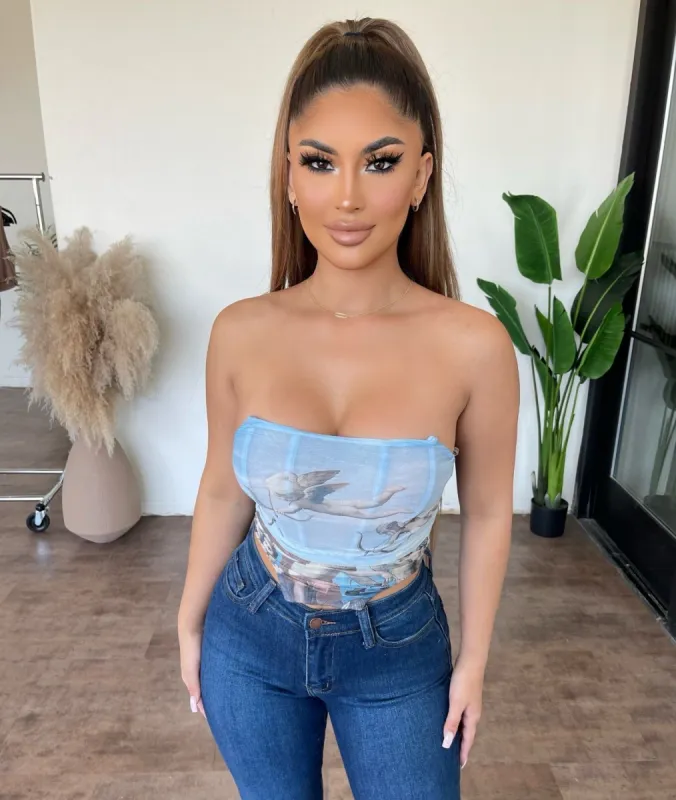 Nicky Mesh Corset Top (Baby Blue) sold by OOTDFash