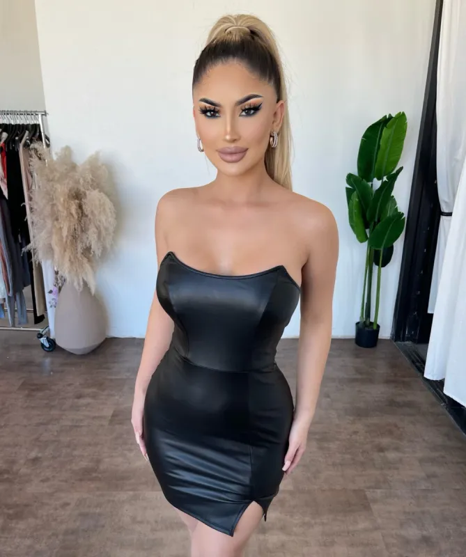 Margo Faux Leather Dress(Black) sold by OOTDFash