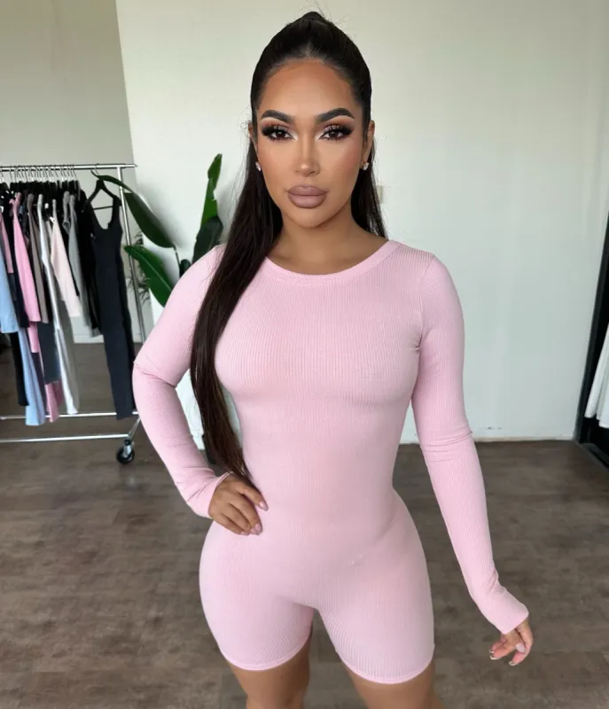 Hazel Rib Romper (Coral Blush) sold by OOTDFash