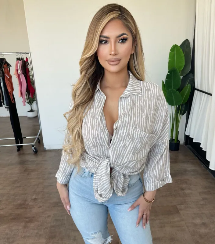 Laura Button Top(Ivory/Taupe) sold by OOTDFash