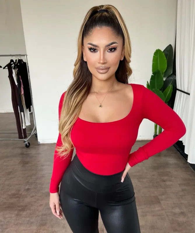 Megan Longsleeve Top(Red) sold by OOTDFash