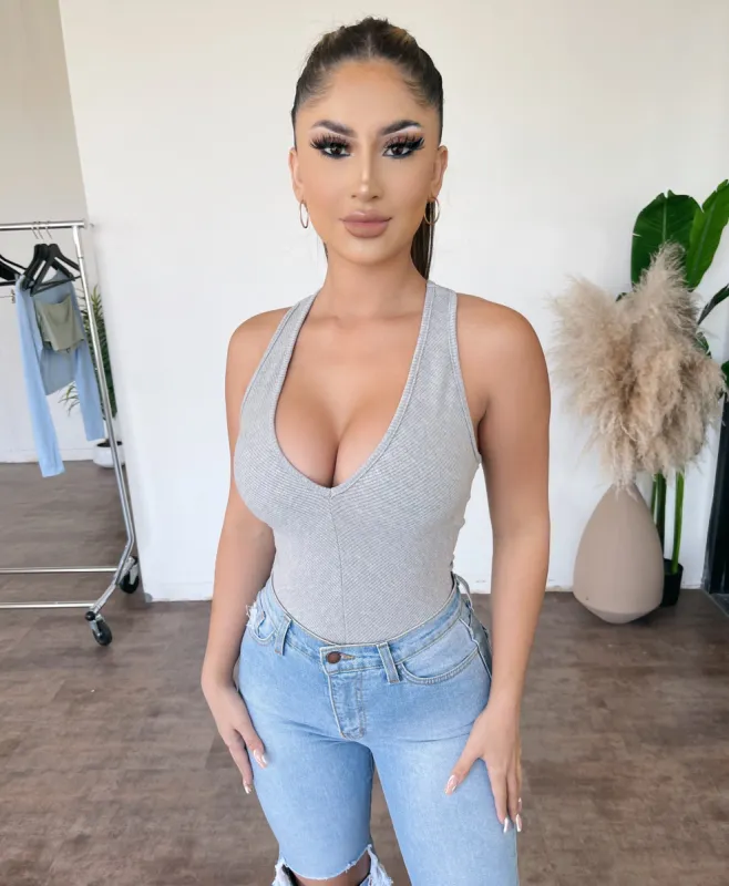 Raya Sleeveless Bodysuit(Heather Grey) sold by OOTDFash