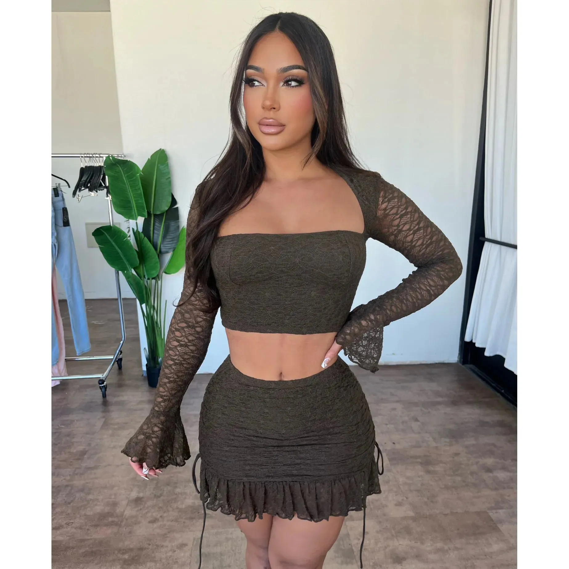 Channel Skirt Set (Chocolate) sold by OOTDFash