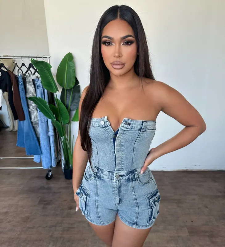 Jackie Romper (Denim) sold by OOTDFash