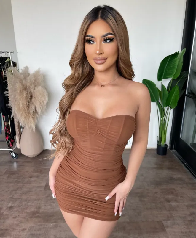 Anne Mesh Dress(Coffee) sold by OOTDFash