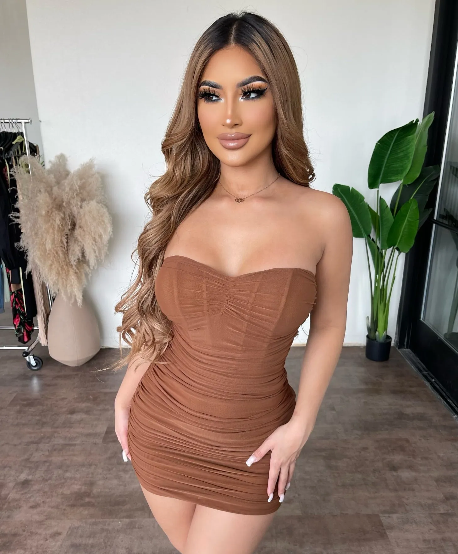 Anne Mesh Dress(Coffee) sold by OOTDFash