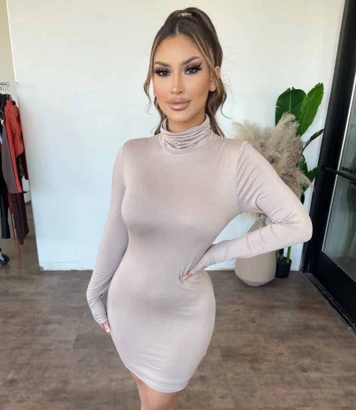 Jewel Turtle Neck Long Sleeve Dress(Stone) sold by OOTDFash