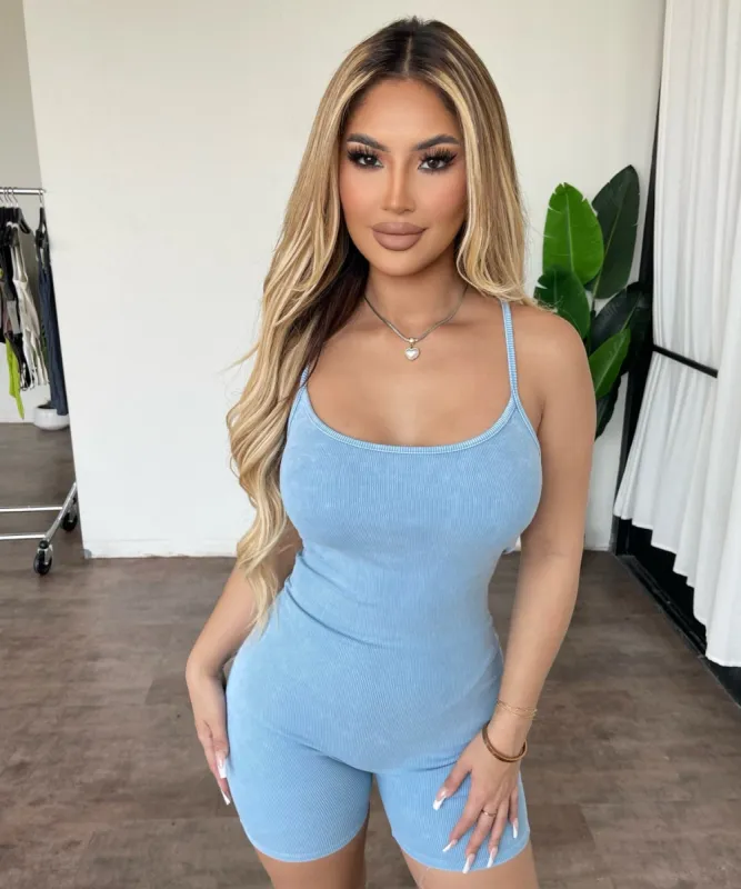 Wendy Rib Romper(Light Blue) sold by OOTDFash