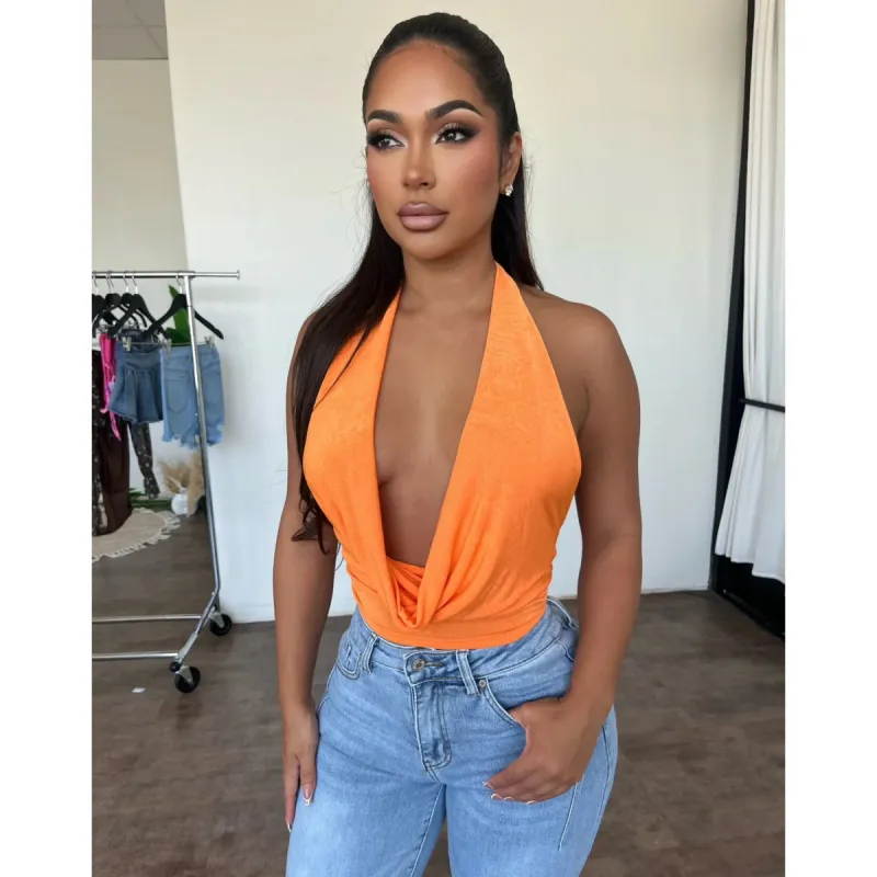 Stephanie Tie Top (Orange) sold by OOTDFash