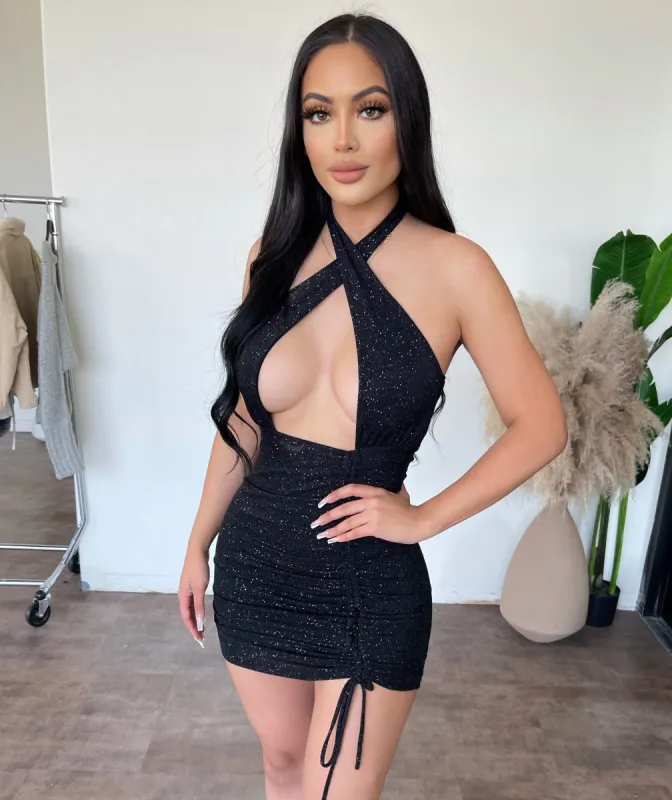 Madeline Halter Sparkle Dress(Black) sold by OOTDFash