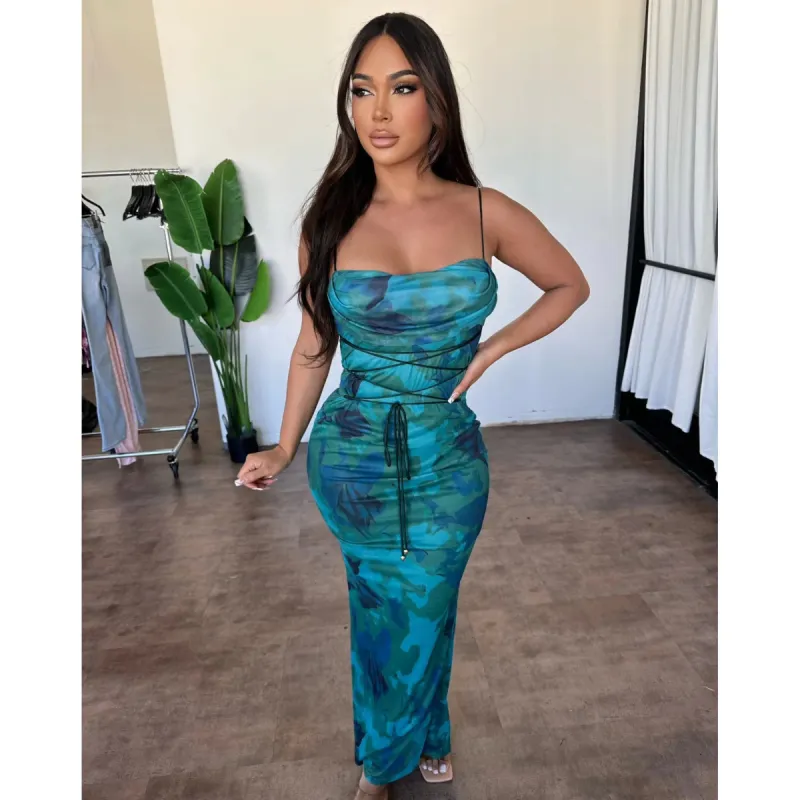 Bertha Dress (Teal Multi) sold by OOTDFash