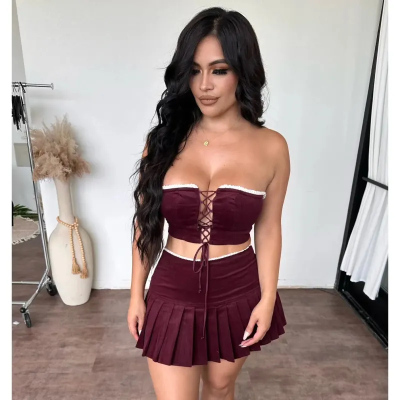 Riley skirt set (burgundy) sold by OOTDFash