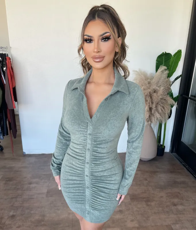 Diana Collar Button Dress(Olive) sold by OOTDFash