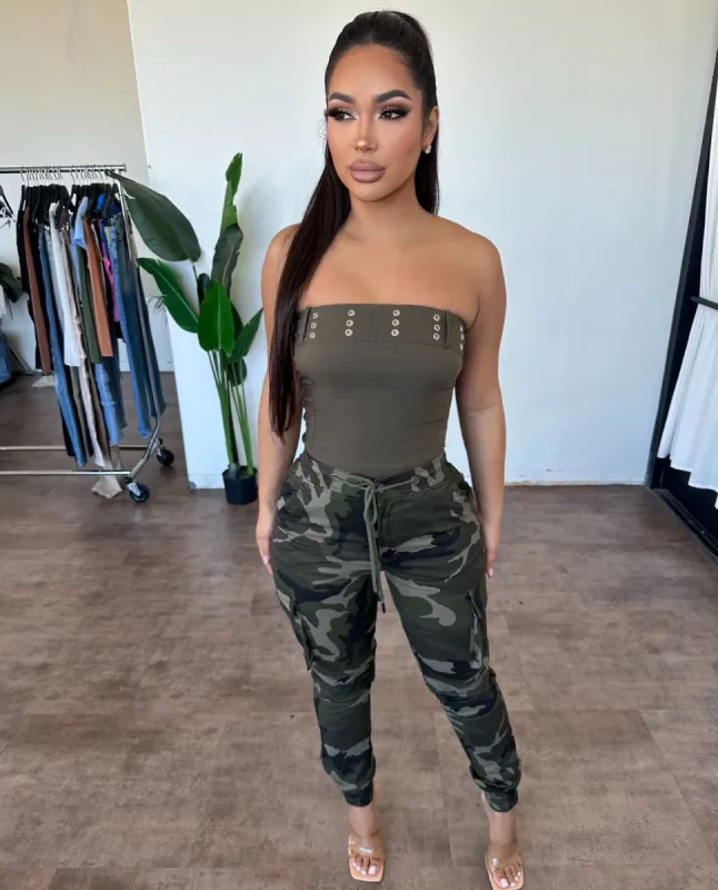 Stacy Cargo Joggers (Olive Camo) sold by OOTDFash