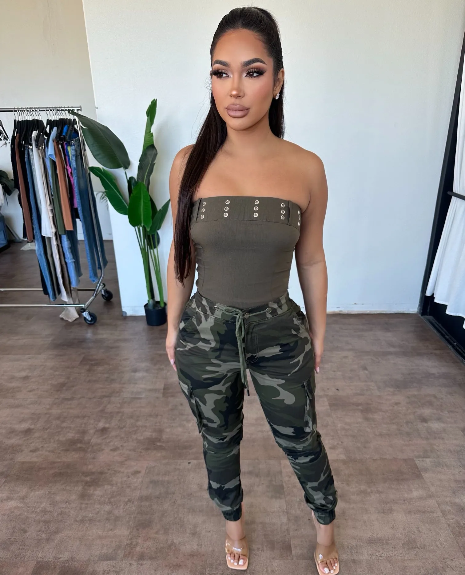 Stacy Cargo Joggers (Olive Camo) sold by OOTDFash