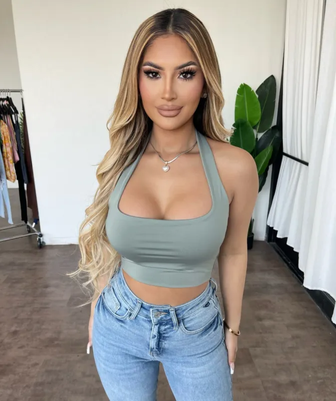 Nessa Halter Crop Top(Light Olive) sold by OOTDFash