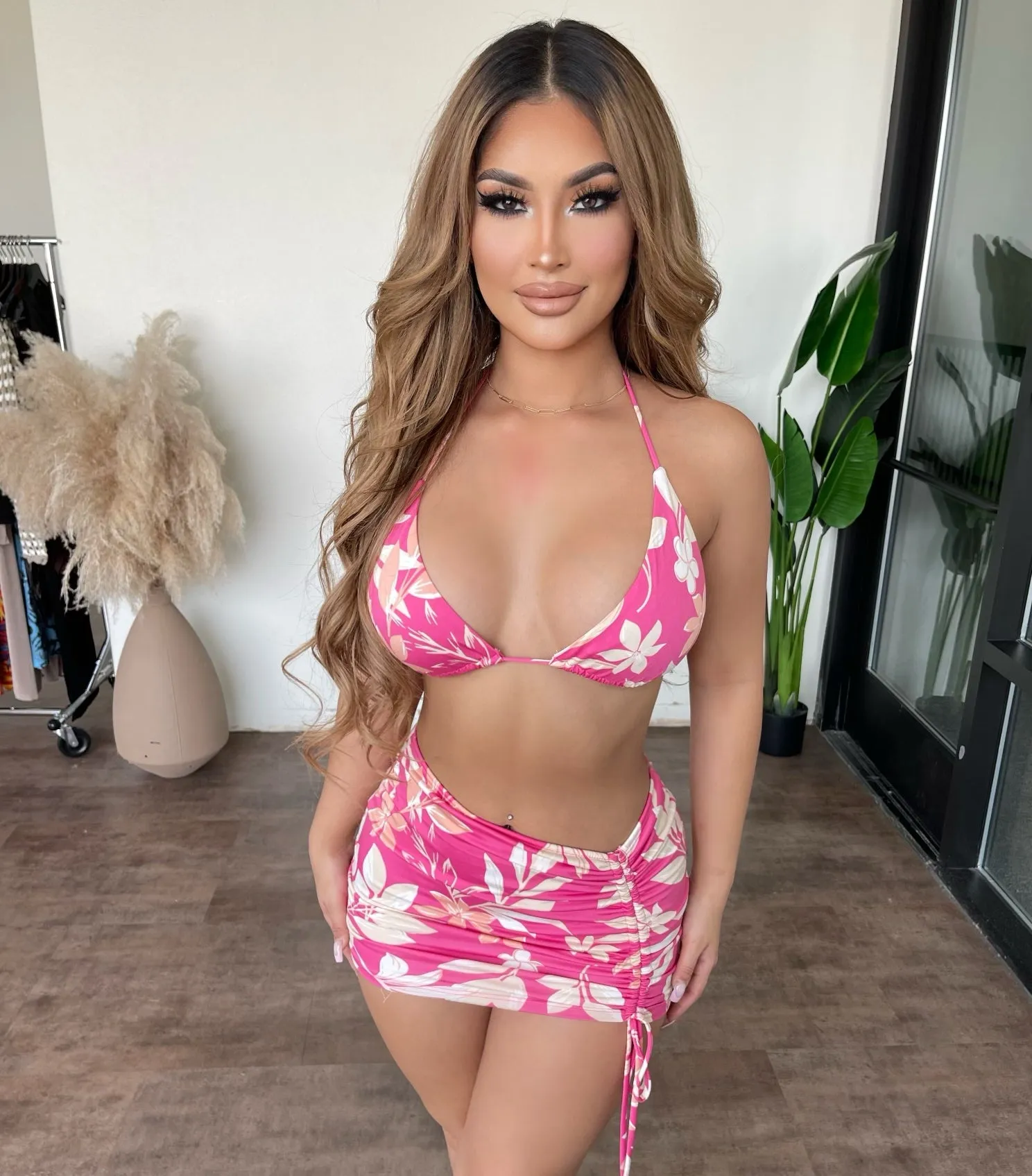 Asia Skirt Set (Hot Pink/Orange) sold by OOTDFash