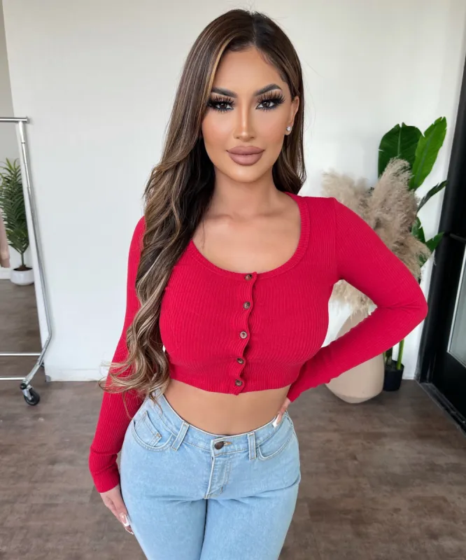 Brittany Long Sleeve Button Top(Red) sold by OOTDFash