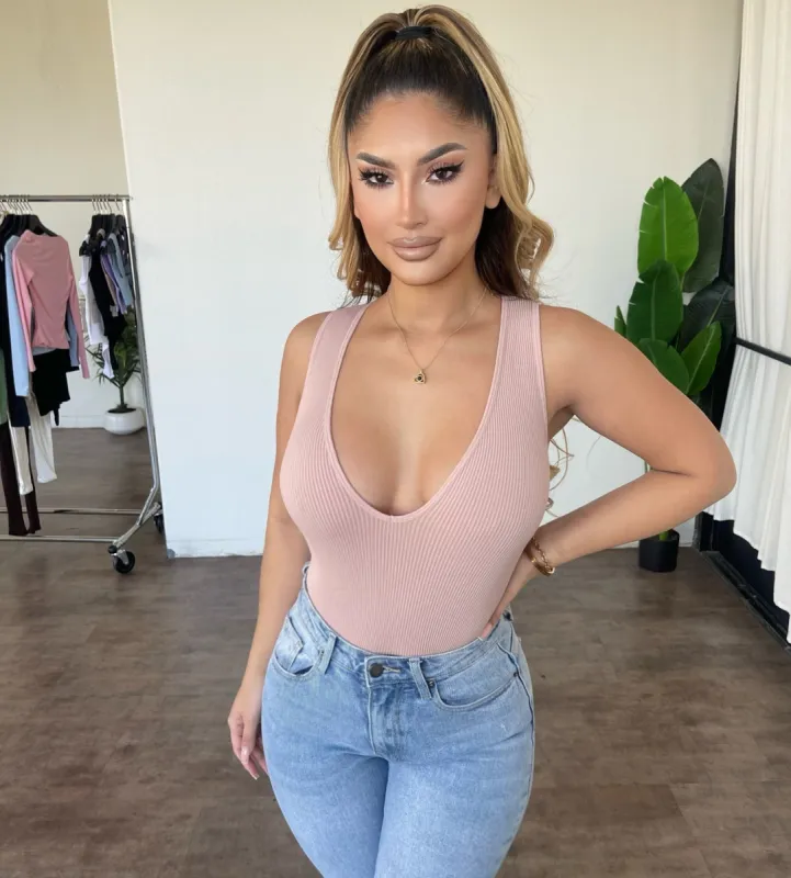 Esme Ribbed Bodysuit (Dusty Rose) sold by OOTDFash