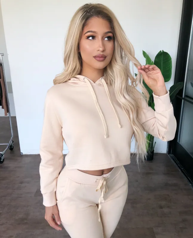 Lucas Semi Crop Hoodie(Sand) sold by OOTDFash