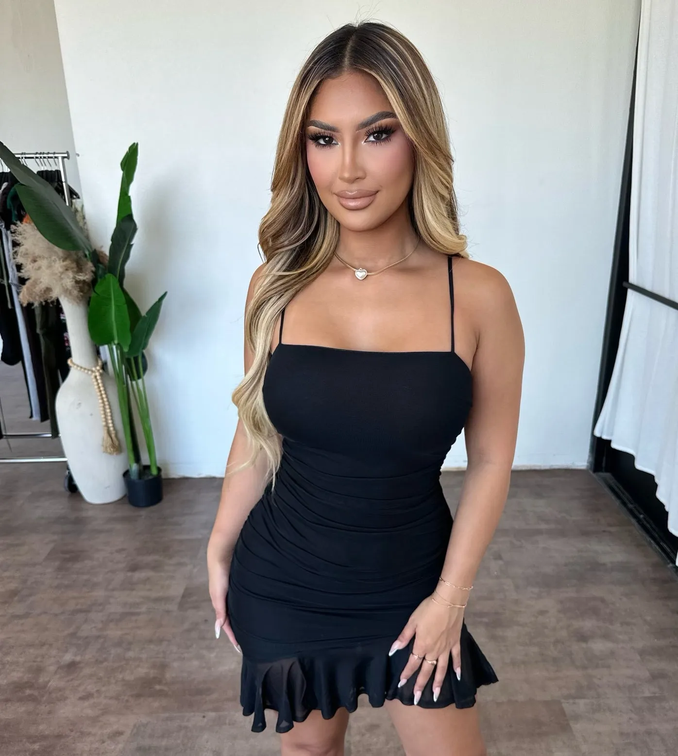 Chrissy Ruffle Mesh Dress(Black) sold by OOTDFash
