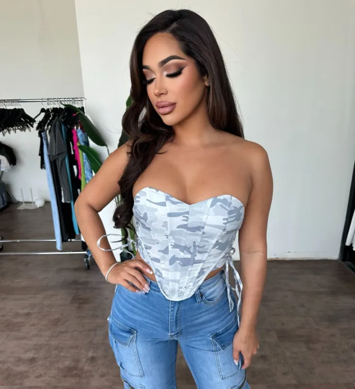 Katy Corset Top(White Camo) sold by OOTDFash