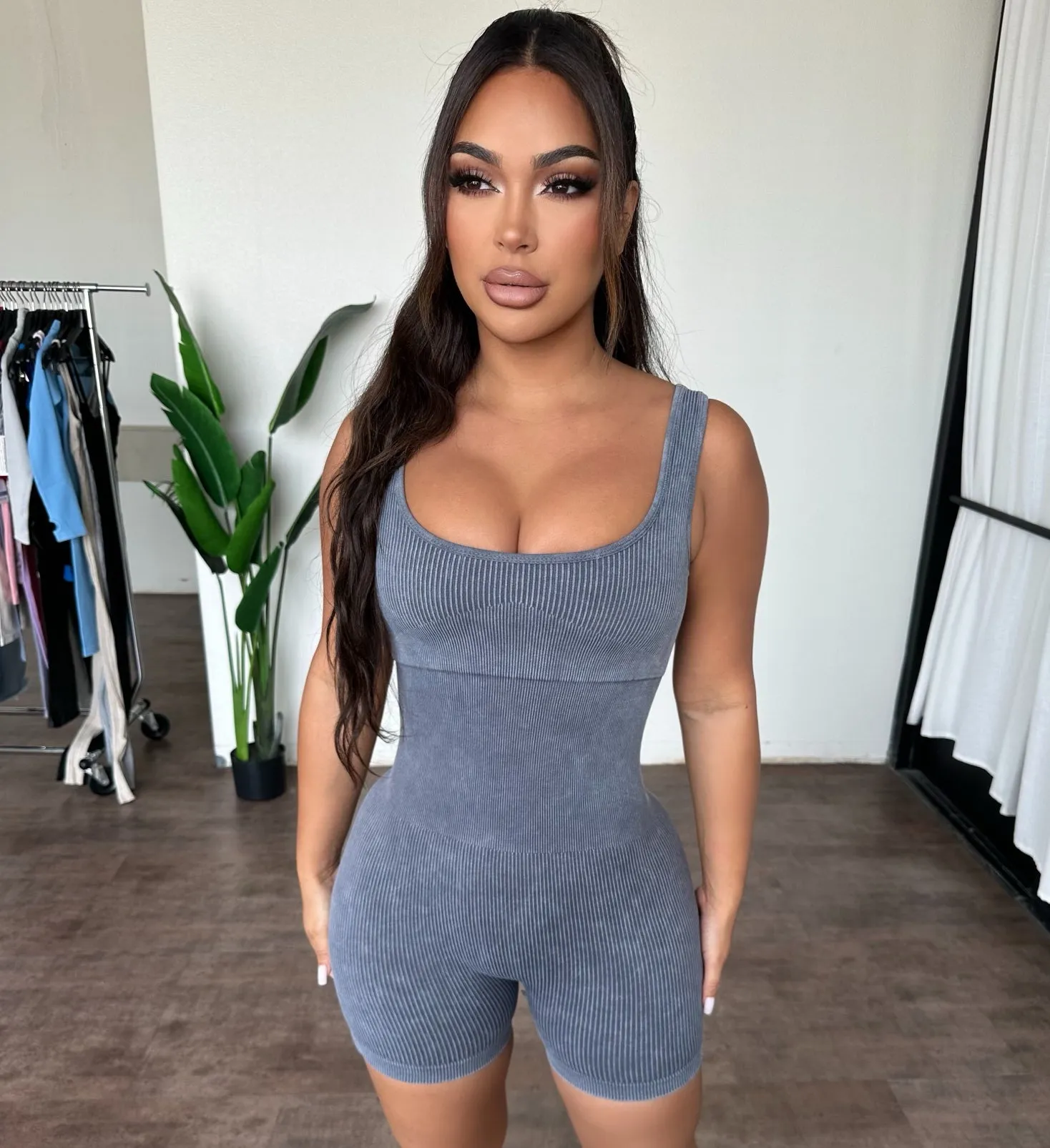 Linda Rib Romper (Charcoal) sold by OOTDFash