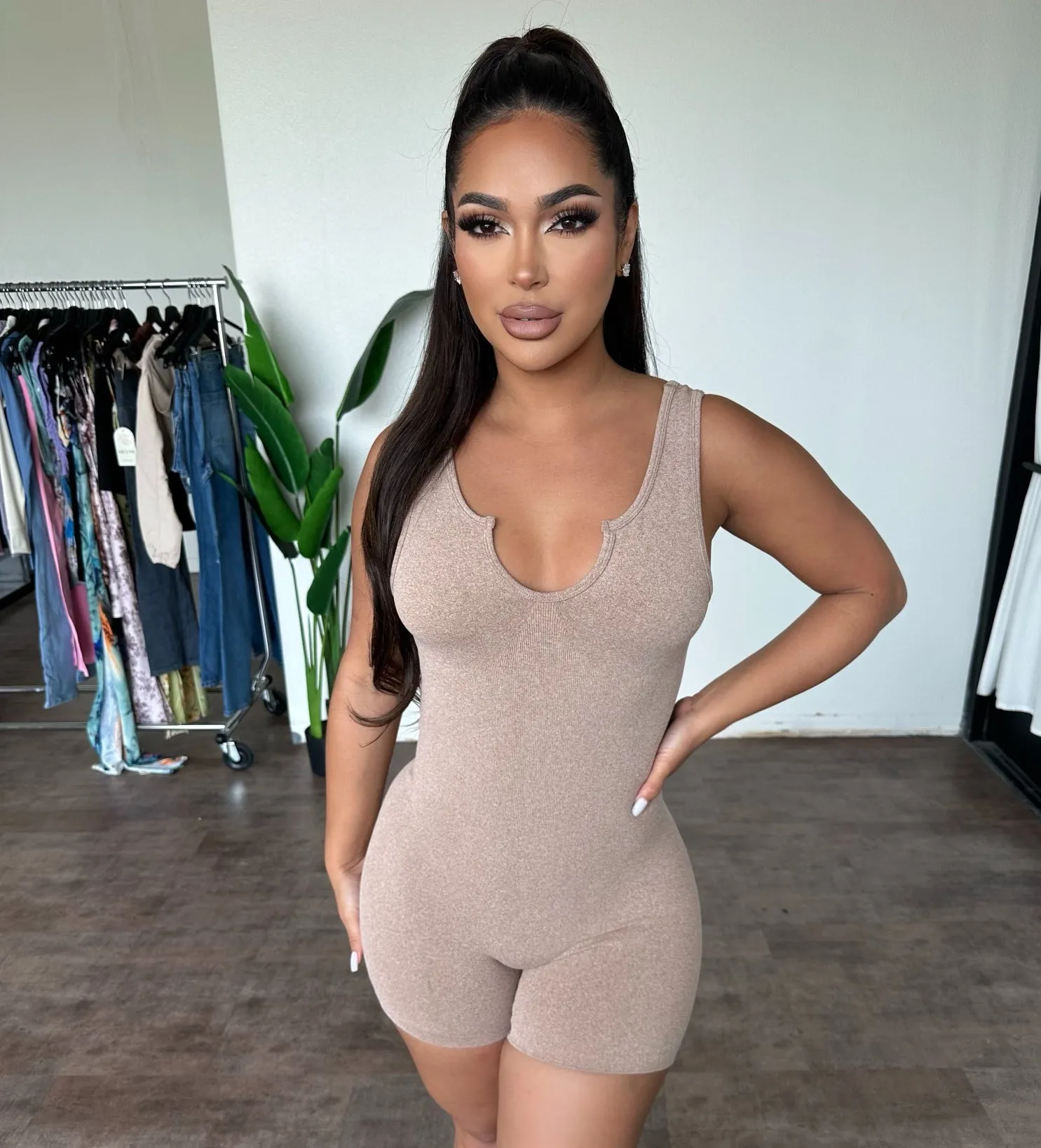 Stacy Romper (Heather Mocha) sold by OOTDFash