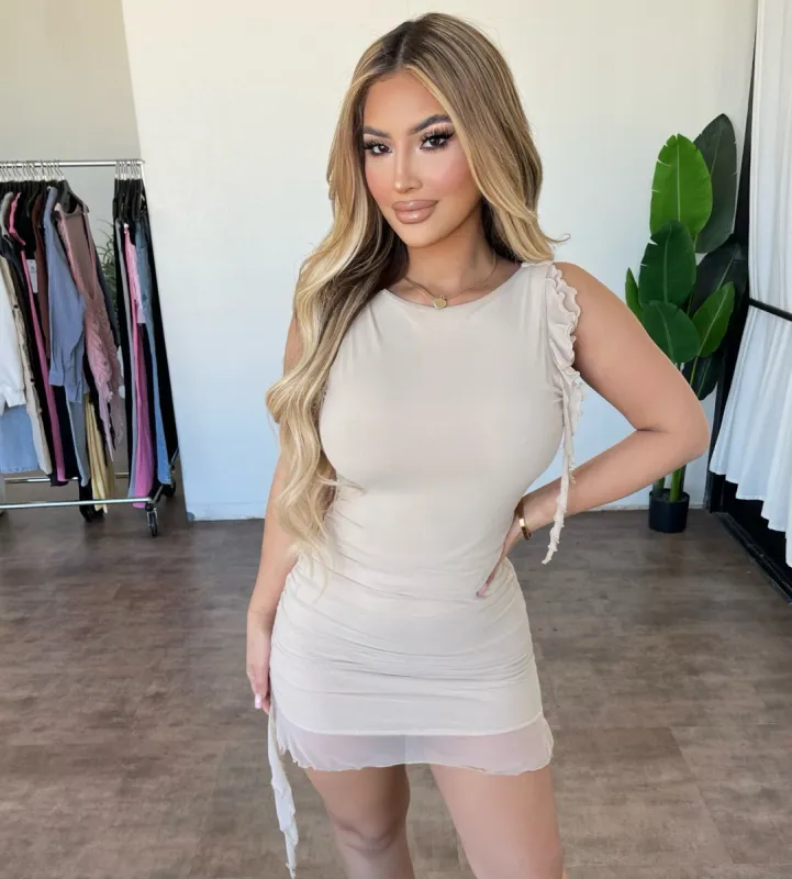 Cindy Mini Dress(Sand) sold by OOTDFash