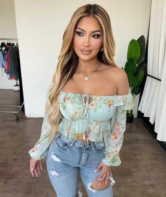 Melanie Floral Top(Mint) sold by OOTDFash