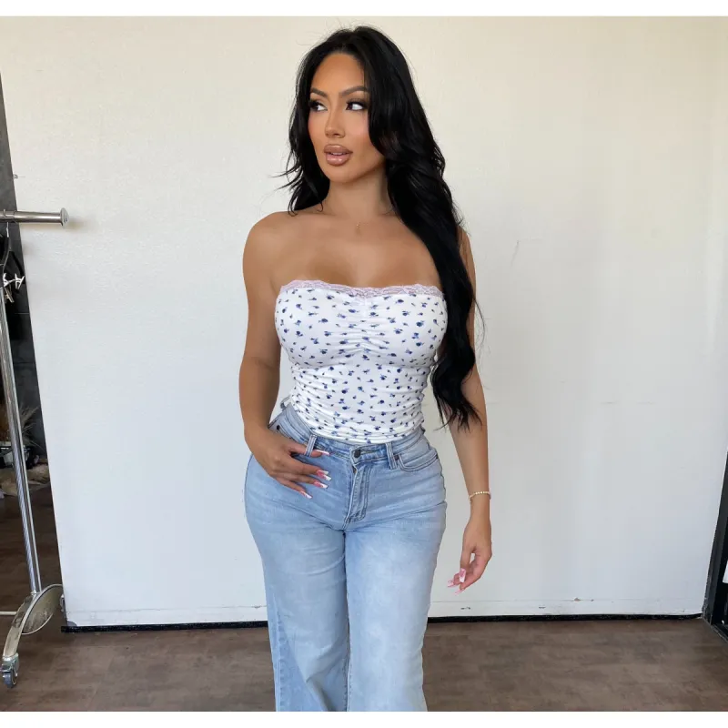 Blesa Laced Top (Blue Flower) sold by OOTDFash