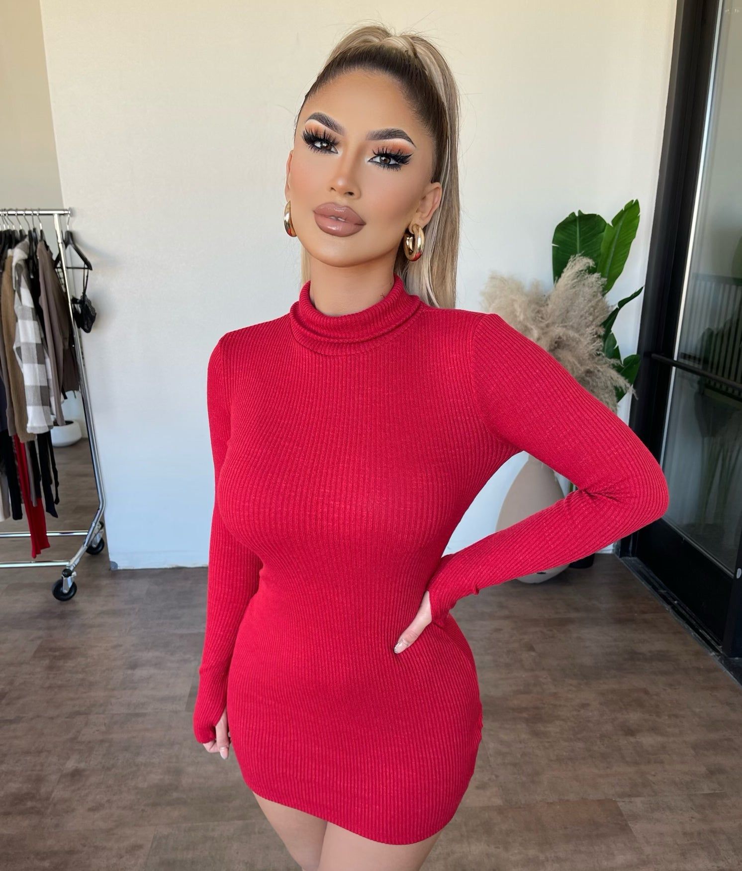 Leslie Long Sleeve Dress(Red) sold by OOTDFash