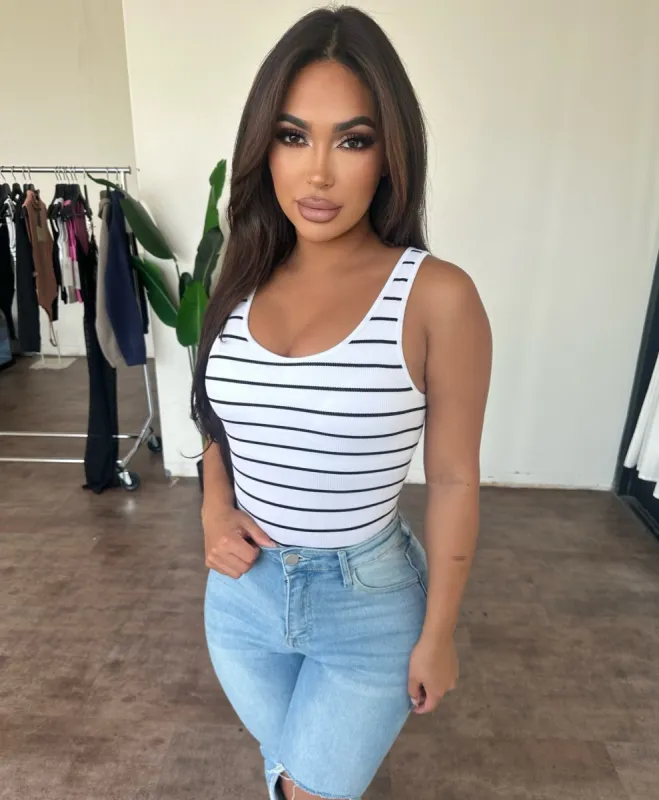 Cassy Rib Top (White/Black Stripe) sold by OOTDFash