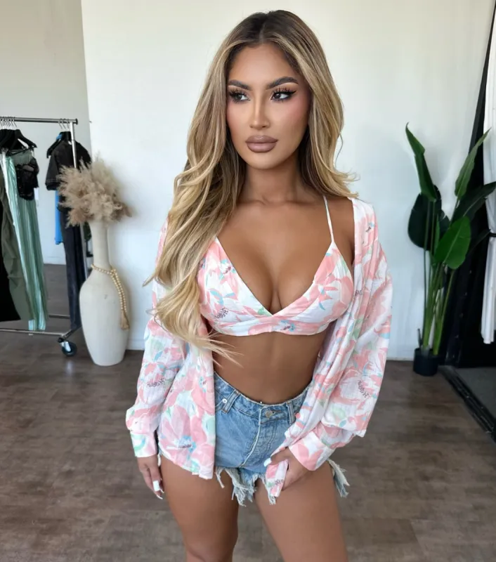 Eiza Top Set(Peach/White) sold by OOTDFash